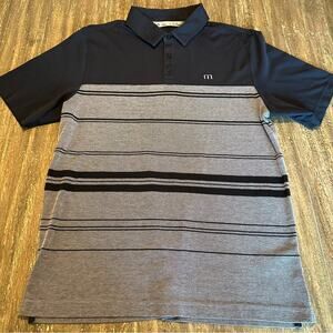 Men's Travis Mathew Golf Polo Shirt Black/Grey Stripe, Medium